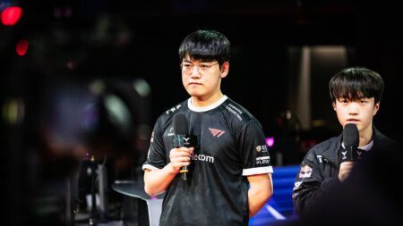 League of Legends LCK Spring Split 2023 Gumayusi post match interview holding a mic