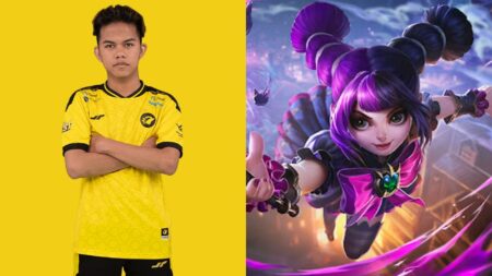 Mobile Legends: Bang Bang MPL ID Season 8 ONIC Esports player, Sanz with MLBB hero Lylia